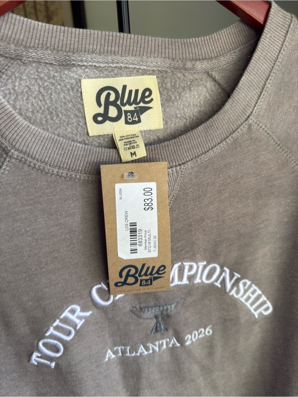 Blue 84 Taupe Crew Sweatshirt with White Tour Championship Atlanta 2026